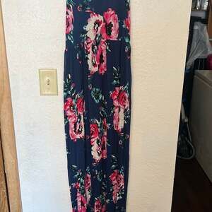 GRECERELLE Women's Navy Pink Floral Sleeveless Racerback Maxi Dress with Pockets
